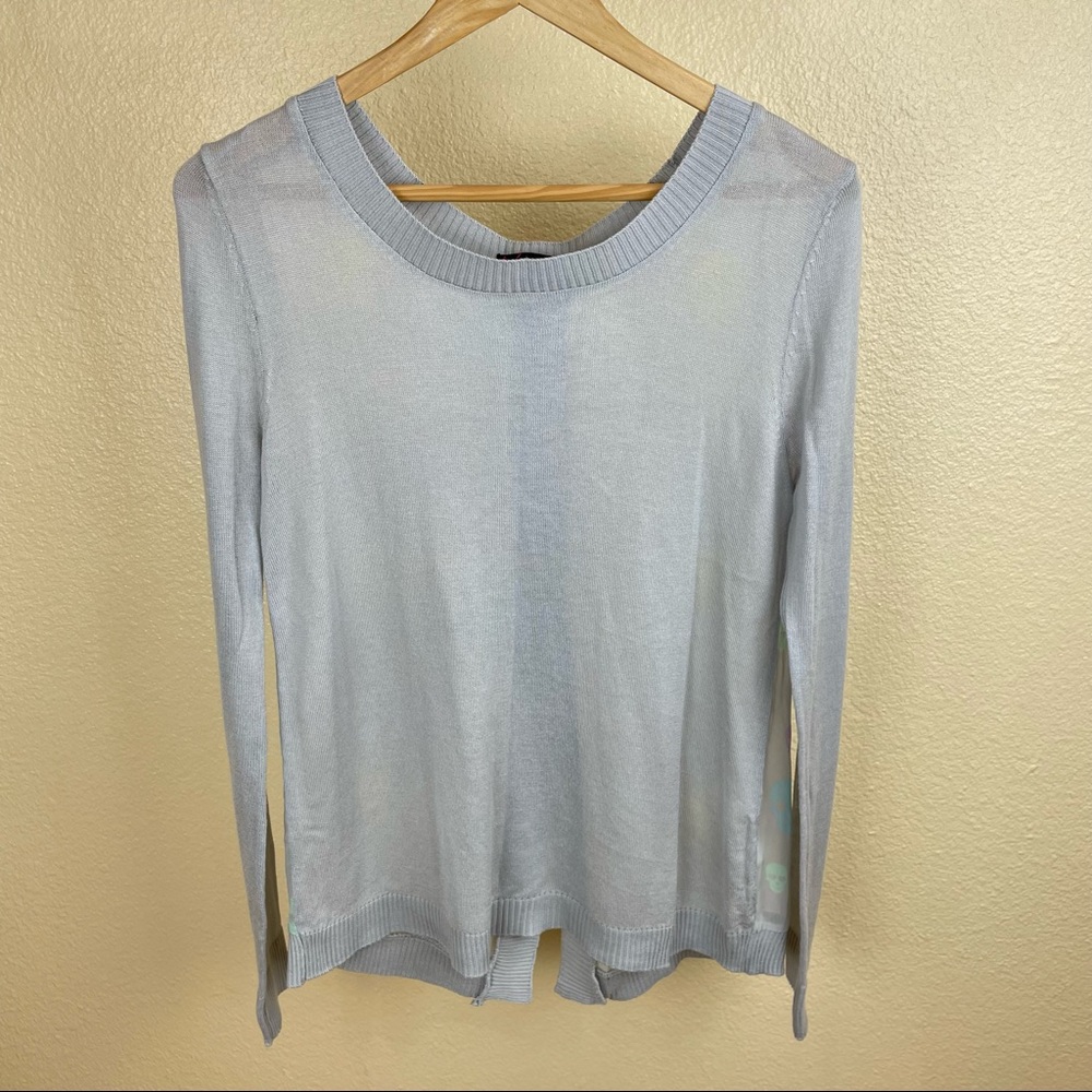 T/O | Thin Open Slit Sheer Skull Print Back Sweater